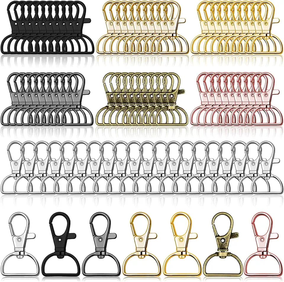 Swivel Clasp Hooks, Anezus 80Pcs Key Chain Clip Hooks, D Ring Clip Lanyard Hardware for Keychain Making, Lanyard Making, Purse Hardware, DIY Craft (1” Inside Width)