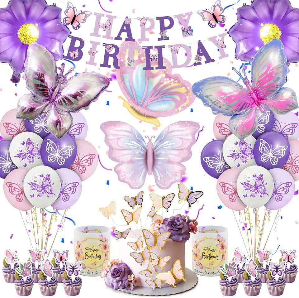 Schmetterling Deko Geburtstag Set mit Luftballons für Mädchen