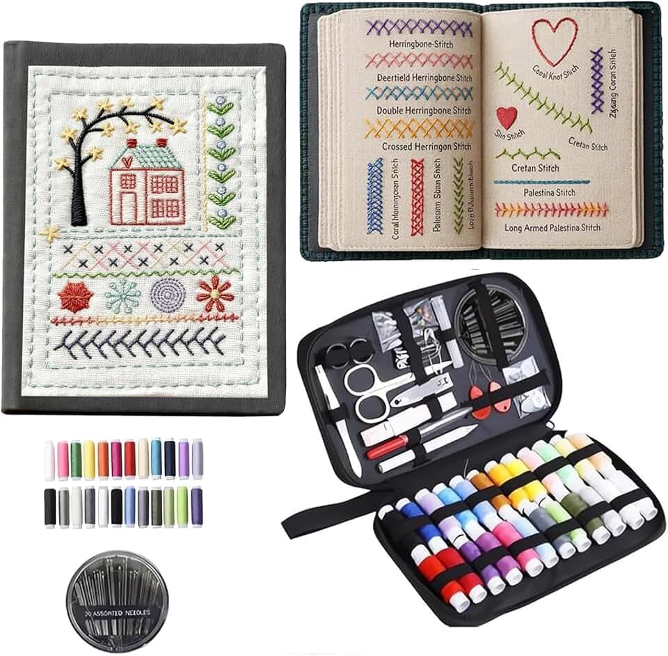 【Portable Embroidery Workshop】 86-Piece Complete Sewing Kit + 106 Embroidery Stitch Diagrams | DIY Embroidery Material Kit, One-Stop Solution from Beginner to Expert
