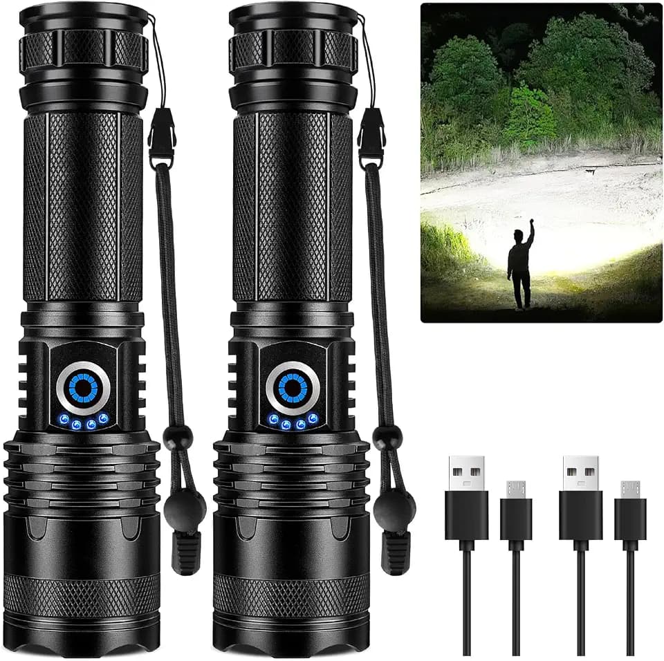 BEFAMALI 99000 Rechargeable Flashlights High Lumens - 2 Pack, Super Bright LED Flash Light with Adjustable Focus, 5 Light Modes & IPX7 Waterproof for Camping, Outdoor and Home