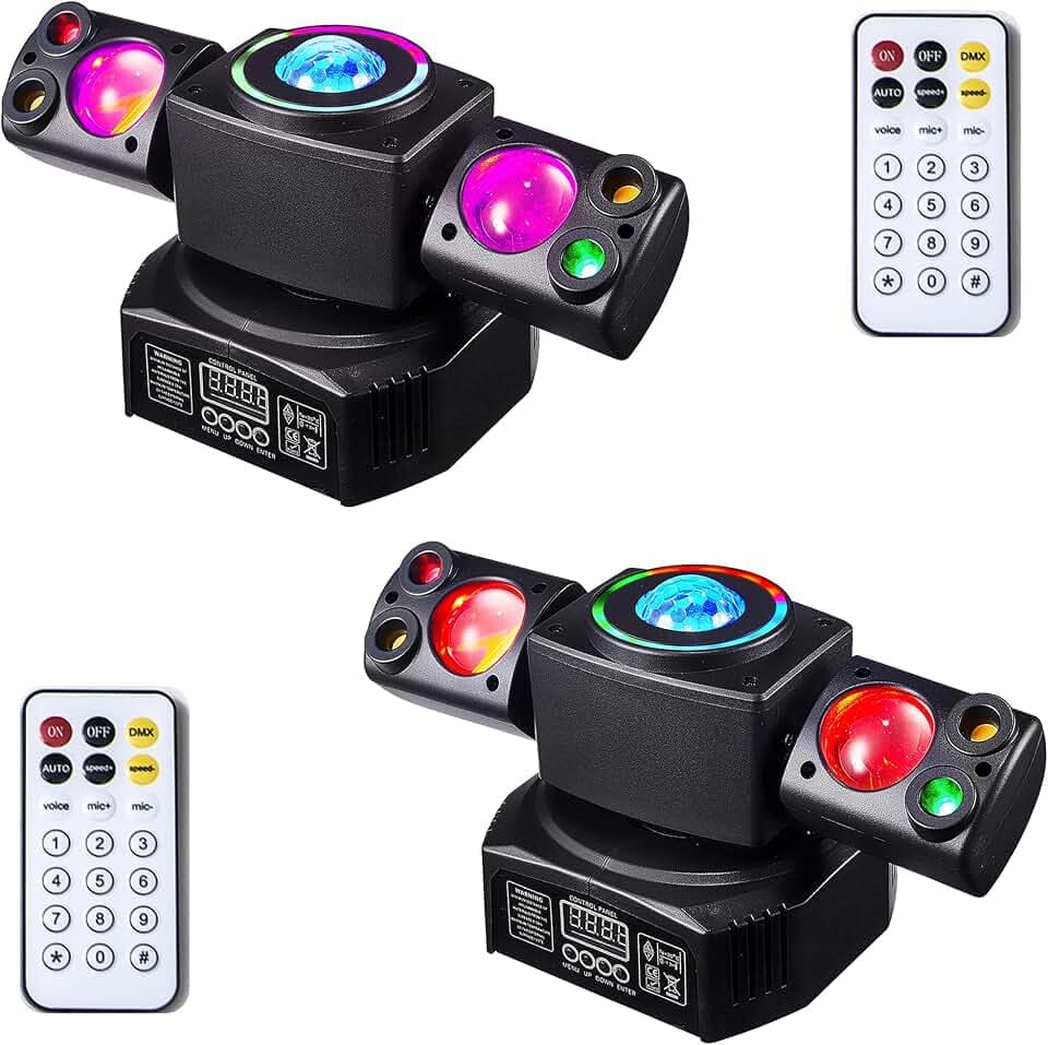 Moving Head DJ Lights 2-Arm Lamp RGBW 4in1 LED DJ Stage Lights Moving Head Disco Light DMX512 & Sound Activated Rotating Light Starlight for Wedding Live House KTV Bar & Club (2pcs 2arm DJ Light)
