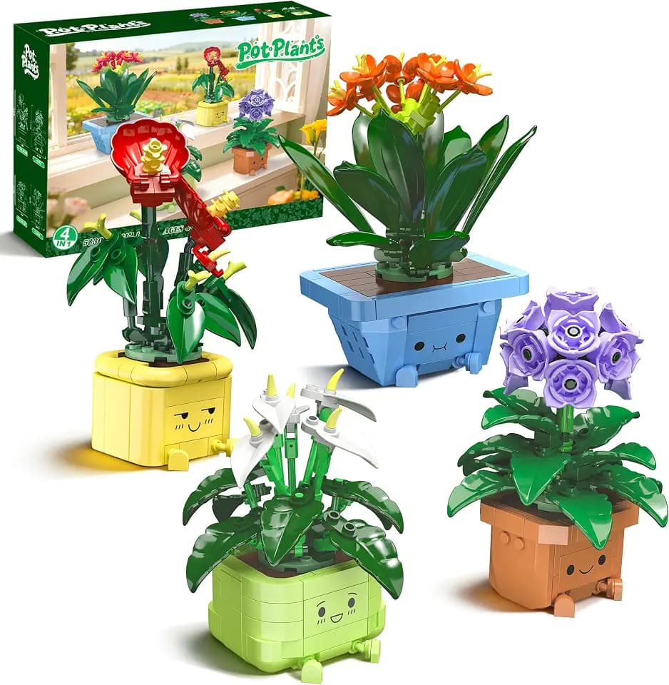 Flower Building Kit for Adults, 614 Pcs Happy Plants Flowers Set, Succulents Botanical Collection for Home Office Décor, Gift for Valentine's Day for Girlfriend/Mom/Wife/Couple/Women