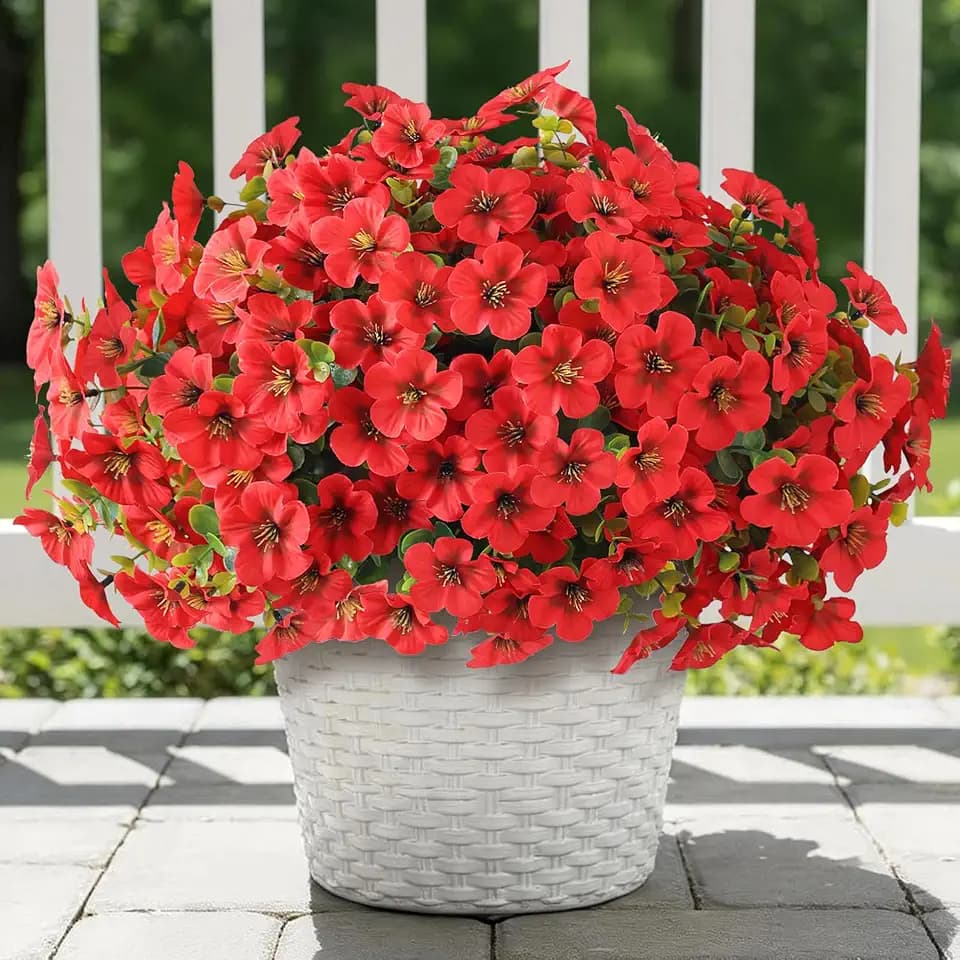 12Bundles 14"Artificial Flowers with Eucalyptus for Front Door(Red)