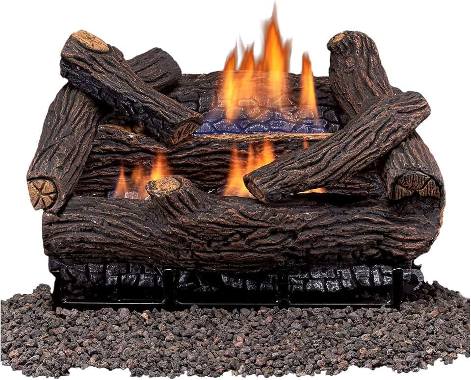 Duluth Forge DLS-18R-2 Dual Fuel Ventless Fireplace Logs Set with Remote Control, Use with Natural Gas or Liquid Propane, 30000 BTU, Heats up to 1000 Sq. Ft, Stacked Red Oak, 18 Inches