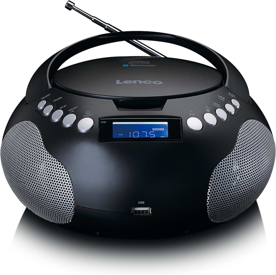 Lenco SCD-331 - tragbares CD-Radio - Bluetooth - USB-Anschluss - programmierbarer Titelspeicher -PLL FM Radio - LCD-Display - AUX-Eingang - Schwarz