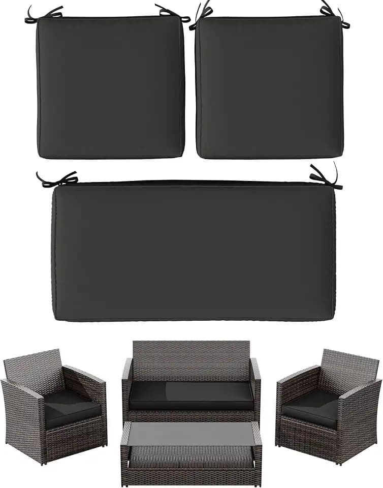 3 Pack Outdoor Furniture Cushions,High-Elastic Replacement Sponge Fits for 4-Seater Wicker Rattan Patio Furniture Cushions Sofa Loveseat Chair Couch（36x18x3,18x18x3 Liner & Cover