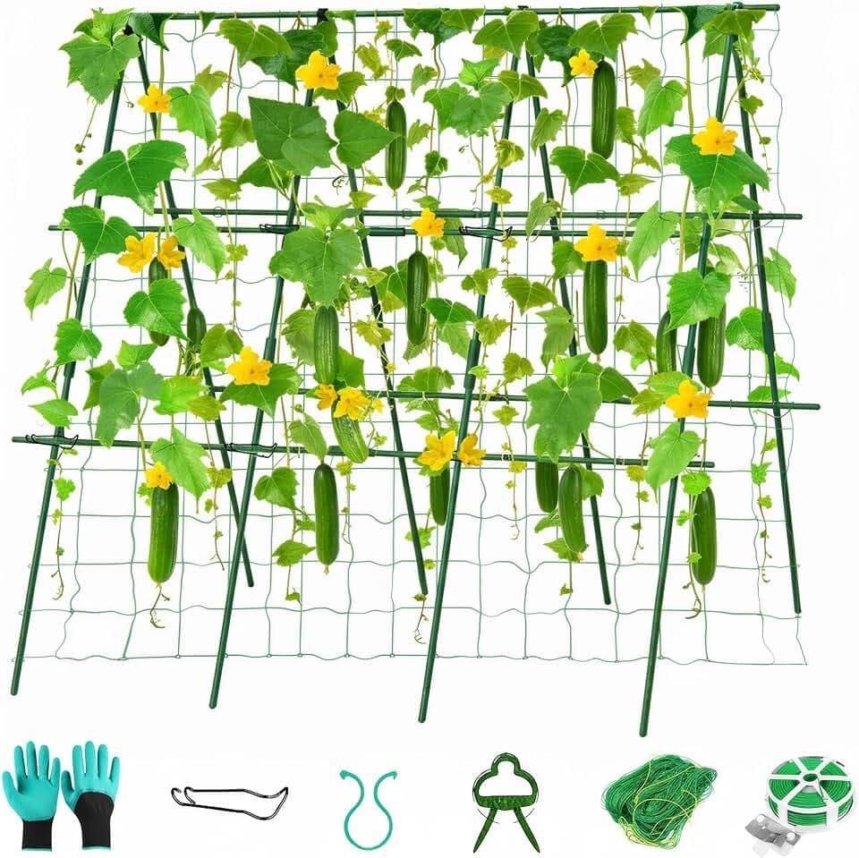 Gurke Rankhilfe im Set,Rankhilfe gurken 120cm A-Rahmen Pflanzenhalter für Gurke,Rankhilfen für Tomaten Kletterpflanzen,Pflanzenstütze für Erbsen & Bohnen,Himbeeren,Grün