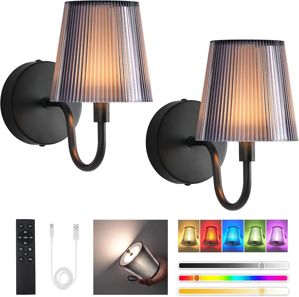 LumniexDesigns Wandleuchten Wiederaufladbare Wandlampen für Wohnzimmer RGB und 3 Farbtemperaturen Dimmbar Kabellose Bilderleuchten mit Touch-Steuerung und Fernbedienung für Treppen Flur 2 Stück