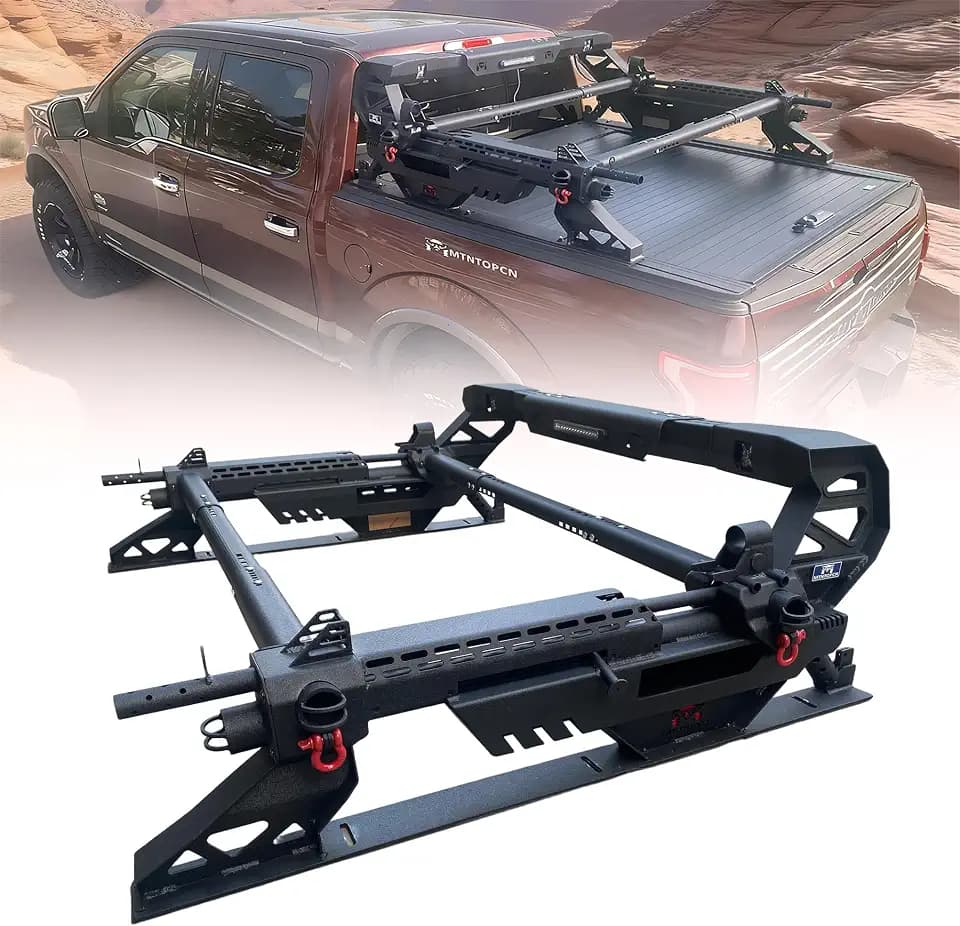 Military Design Pickup Roll Bar Compatible with Ford F150 Raptor Jeep Gladiator Chevy RAM Toyota Trucks | Heavy-Duty Overland & Offroad 4x4 | Adjustable Width (Machine Gun Design Patent)