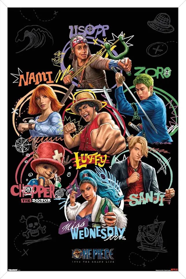 Trends International Netflix One Piece: Season 2 (2026) - Straw Hat Grid Wall Poster, 22.4L x 14.7W, White Framed Version
