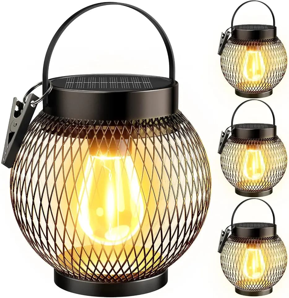 Solar Lanterns Outdoor Waterproof, Metal Hanging Solar Lights, 4 Pack