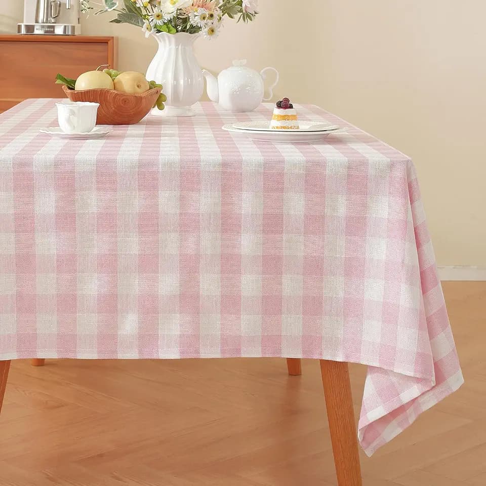 Alsoo Pink Gingham Tablecloth Rectangle Checkered Table Cloth Cotton Linen Fabric Wrinkle Free Washable Buffalo Plaid Table Cover for Kitchen Dining Picnic Camping, 60 * 75 inch