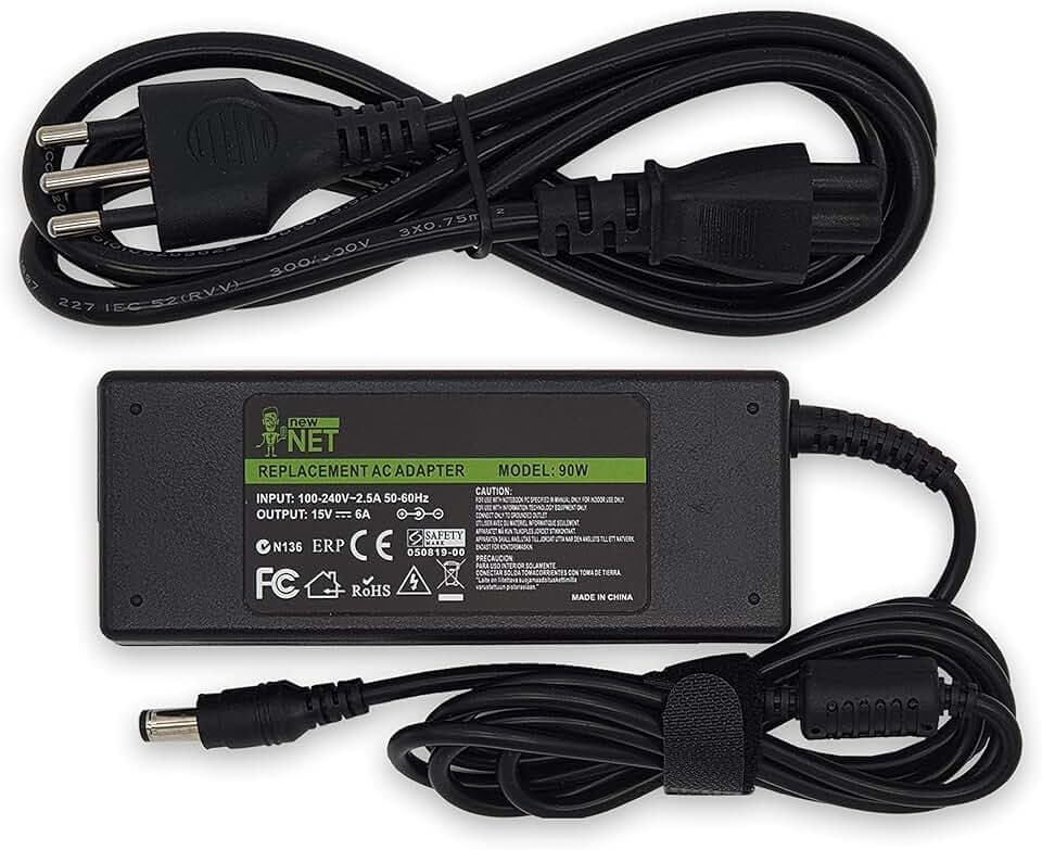 newnet Ladegerät 90 W 15 V 6 A für Toshiba Satellite A10 A50 A80 A100 A105 A200 Tecra 700 6100 60 4600 4000 300 2700 T6000 2200 - D.C. Ext: 6,3mm Int: 3,0mm