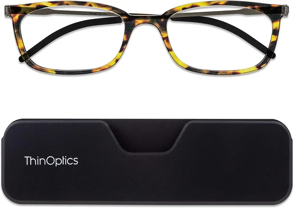 ThinOptics Unisex Adult Glasses Reading, Attachable Case / Rectangle Tortoise, 2.50 US