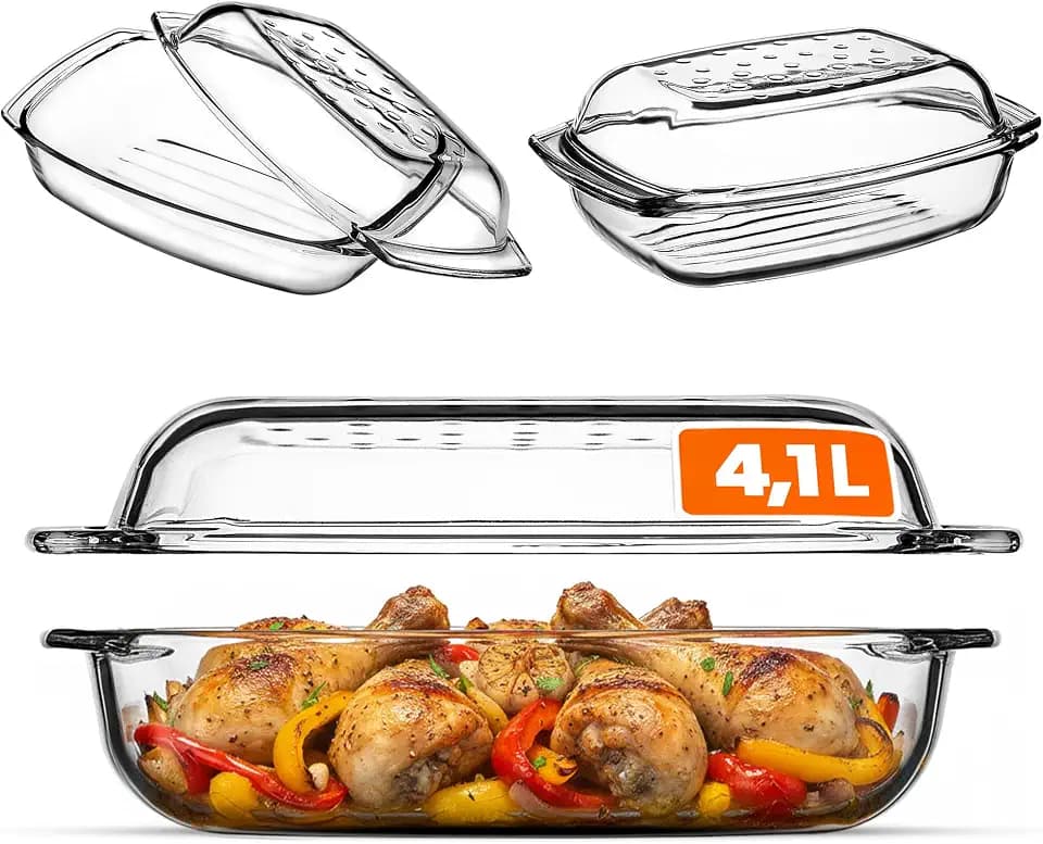 KADAX Glasbräter, Auflaufform mit Deckel aus hitzebeständigem Glas, feuerfestes Gefäß für Lasagne, Gemüseeintopf, Glasbräter zum Braten im Backofen (Rechteckig - 4.1L)
