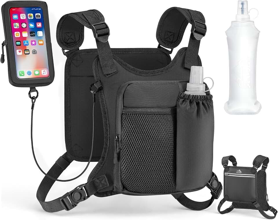 Zelvot Running Vest with 500ml Soft Flask, Chest Pack with Phone Pouch