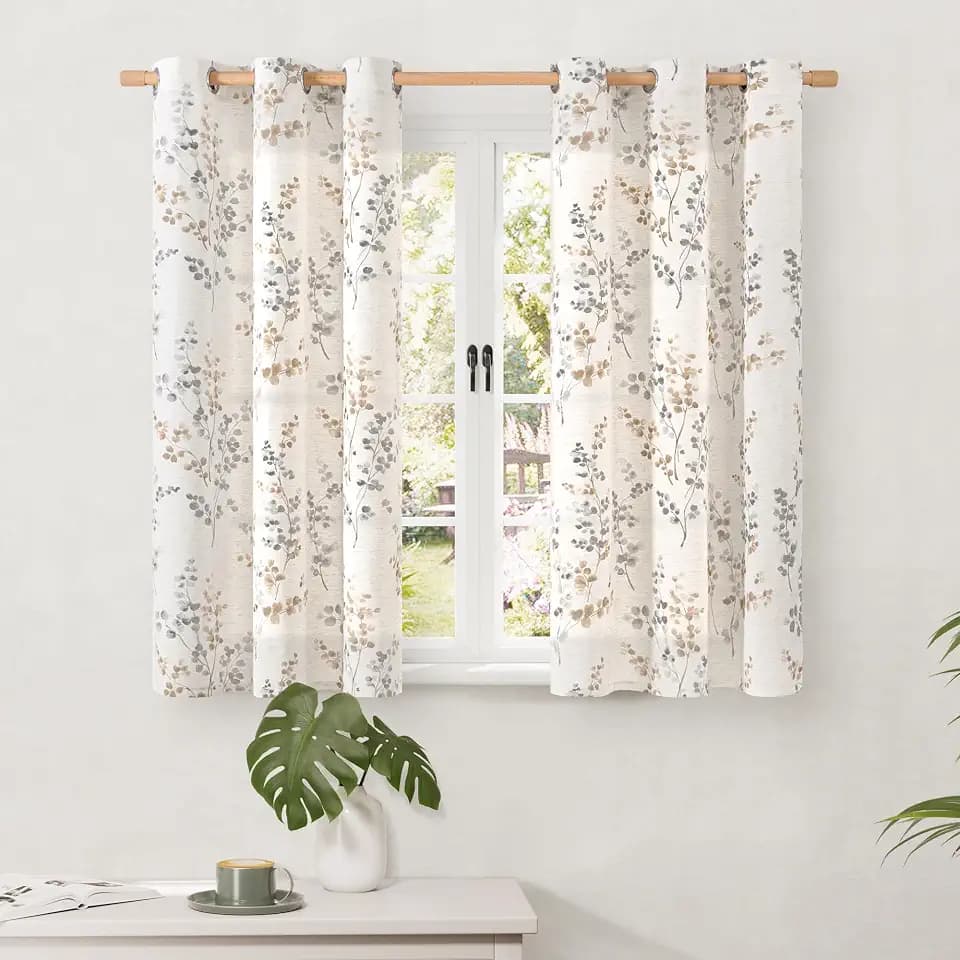 BGment Short Linen Curtains for Small Window 45 Inch Length 2 Panels Brown