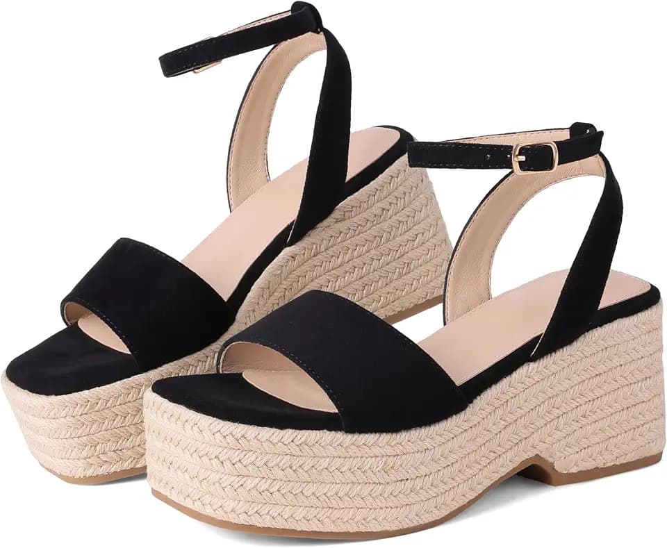 Marc Ford Platform Sandals for Women Summer Espadrilles Wedges - Ankle Strap, Buckle, Open Toe, Beach Shoes, Vacation, Dressy