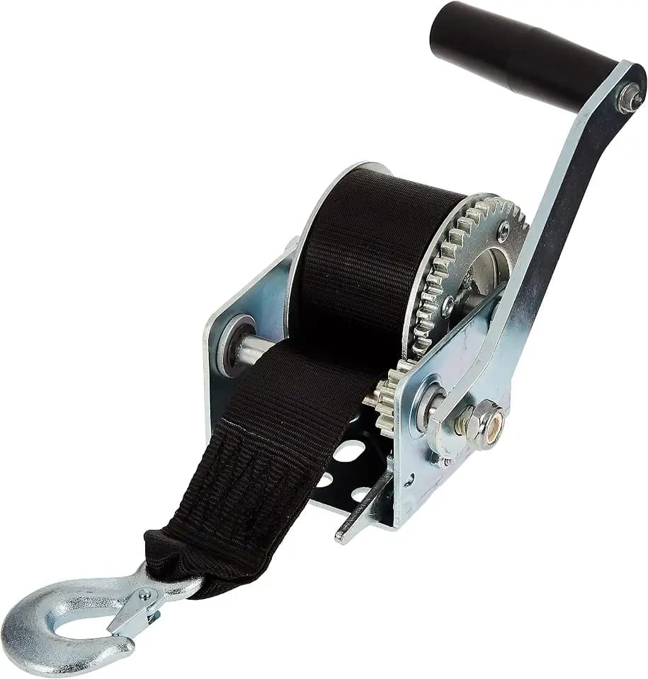 Reese Towpower 7019400 Boat Trailer Winch, 600 lbs. Capacity, Single-Speed Hand Crank Winch, High-Performance Zinc Finish, 15 Foot Strap