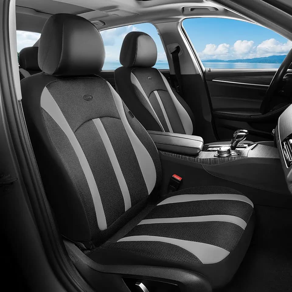 FLORICH Front Car Seat Covers, Breathable Mesh Automotive Seat Cover, Universal Seat Covers Car Interior Protectors Cushion for Most Cars&SUV-Black&Grey