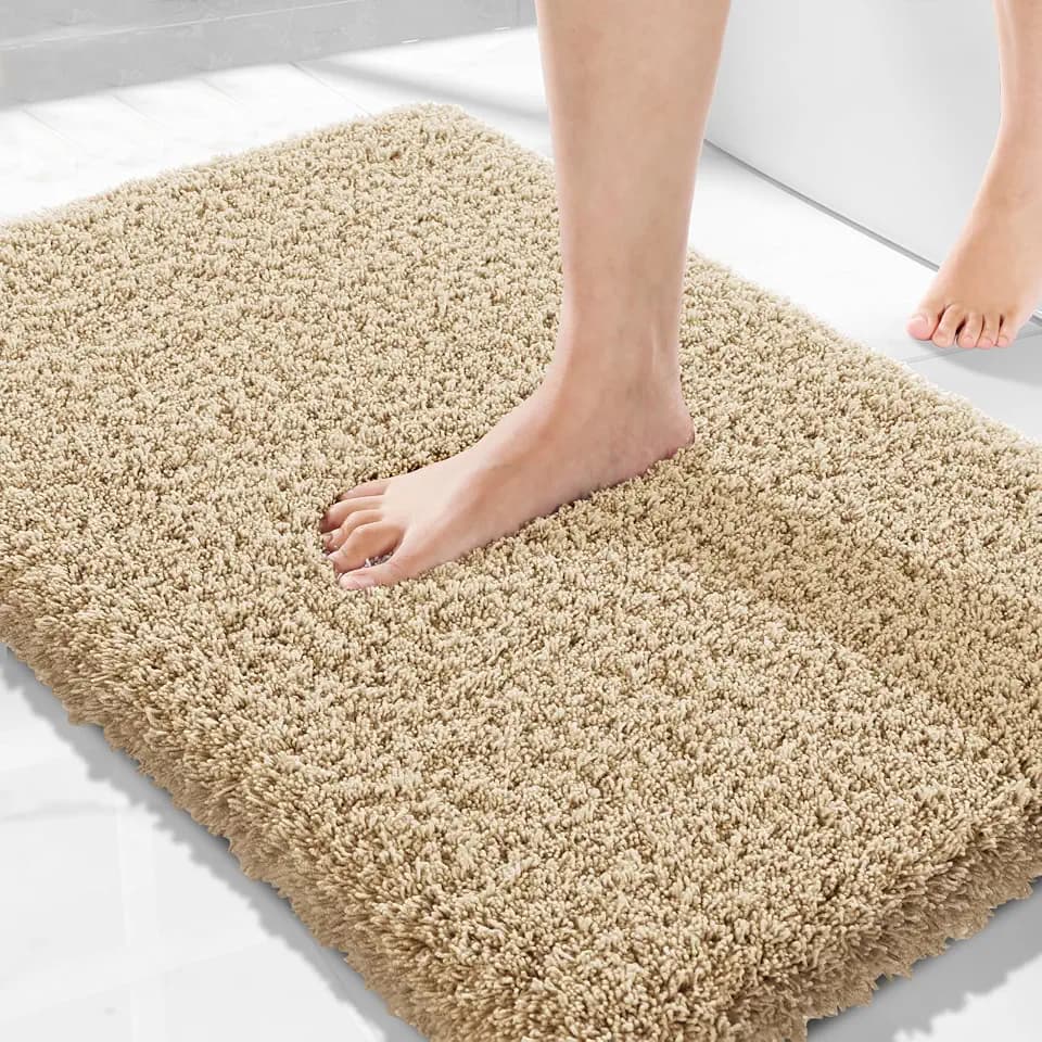 Yimobra Bathroom Rugs Non Slip Washable 32X20, Plush Bath Mat, Beige