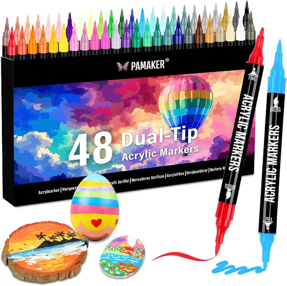 Acrylstifte Acryl Marker Set, 48 Farben Dual Tip mit dünner & dicker Spitze