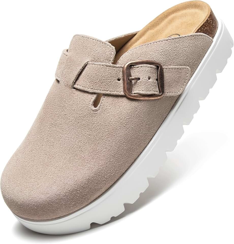 Women's Suede Clogs Non-Slip Potato Shoes Slip-On Mules Platform Sandals
