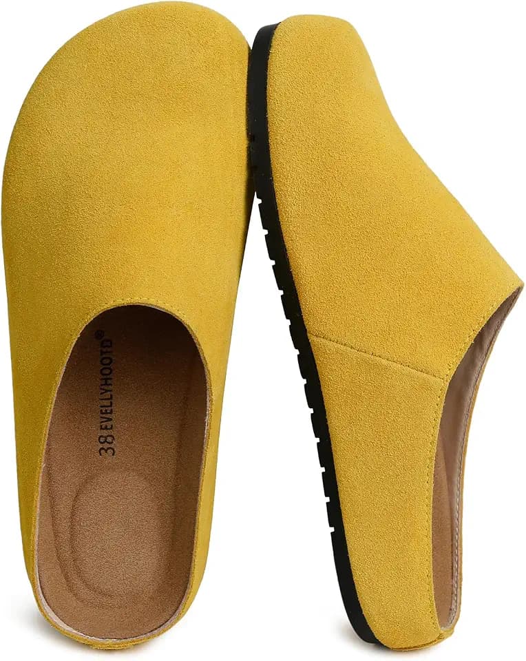 EVELLYHOOTD Suede Clogs for Women Men Cork Footbed Mules|French Style