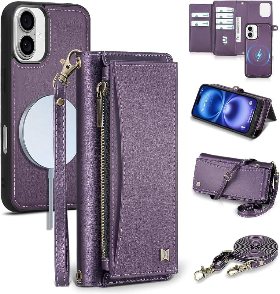 Wallet Case for iPhone 16,RFID Blocking,Crossbody,Purple