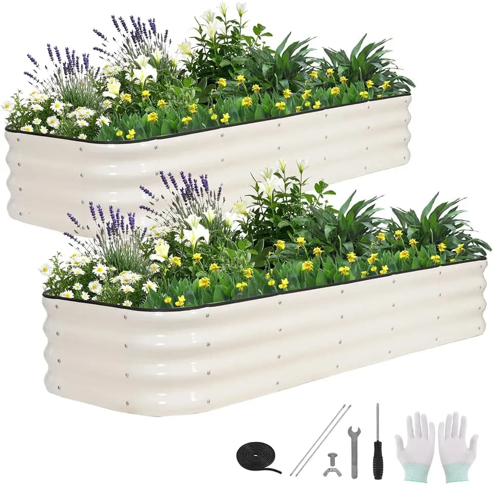 4 in 1 Galvanized Raised Garden Bed, 6x2x1ft, 2Pack, White