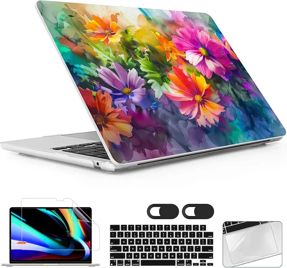 for 2026 MacBook Air 13-inch Laptop Case M5 2026 M4 2025 M3 2024 M2 2022 Release Model A3449 A3240 A3113 A2681, Hard Shell Cover for MacBook Air 13.6 inchh, Multicolored Flowers