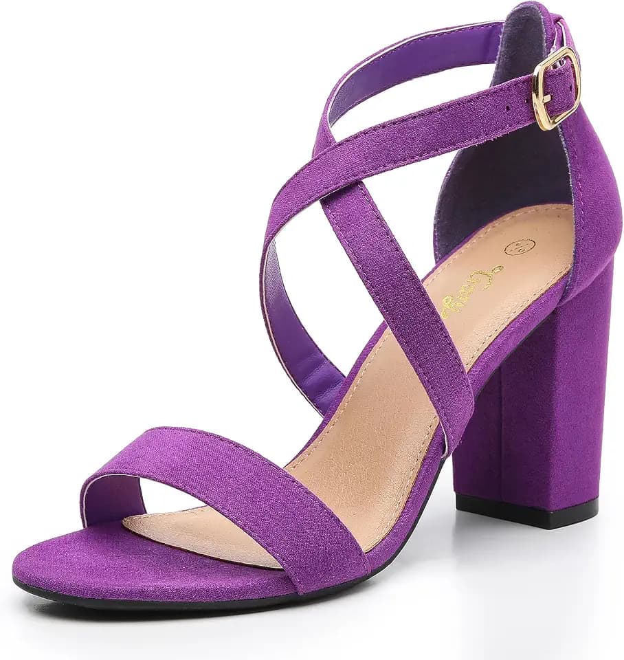 Trary Women's Block Chunky Heel Sandals for Women Open Toe Adjustable Cross Ankle Strap Dress Shoes Walking Wedding Evening Bridal Heels