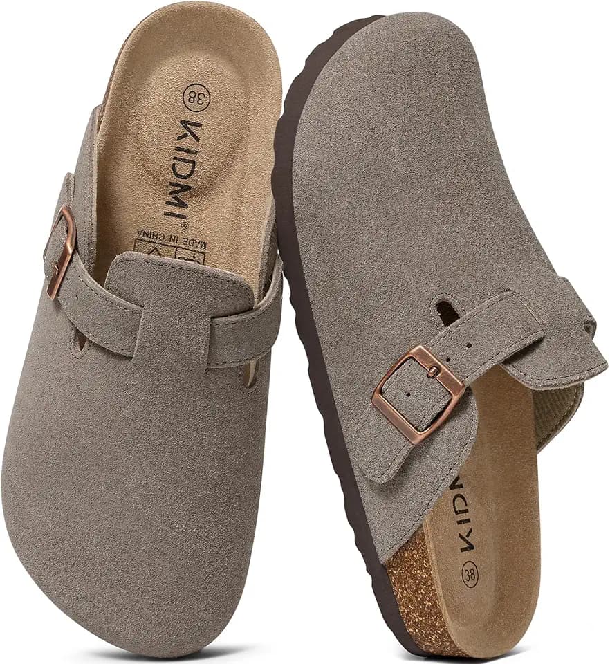 KIDMI Genuine Suede Clogs for Women Men Cork Footbed Mules Potato Shoes