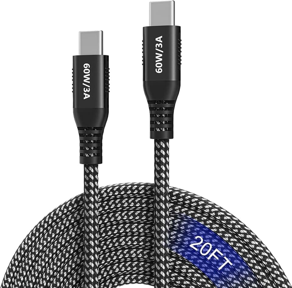 USB C auf USB C Kabel 6M, Extra Lange USB C Ladekabel PD 60W, Nylon Typ C auf Typ C Kabel Kompatibel für iPhone 17/16/15, MacBook/iPad Pro/Air, Galaxy S24