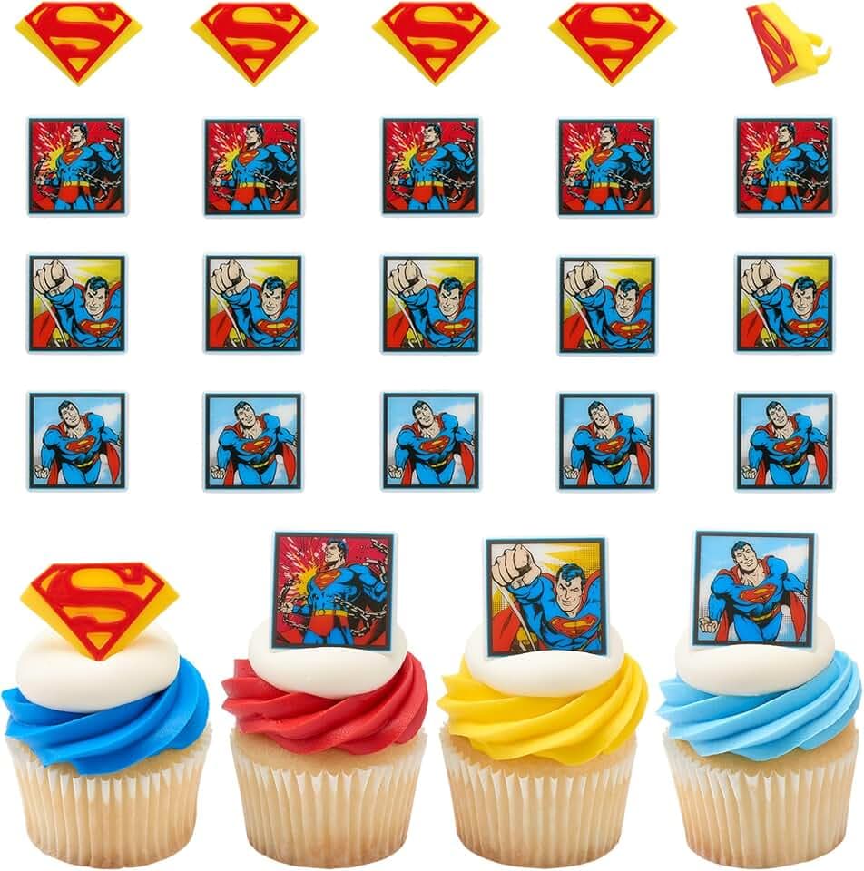 Superman™ Superhero DC Cupcake Decoration Toppers, 24 Pack Party Cake Rings