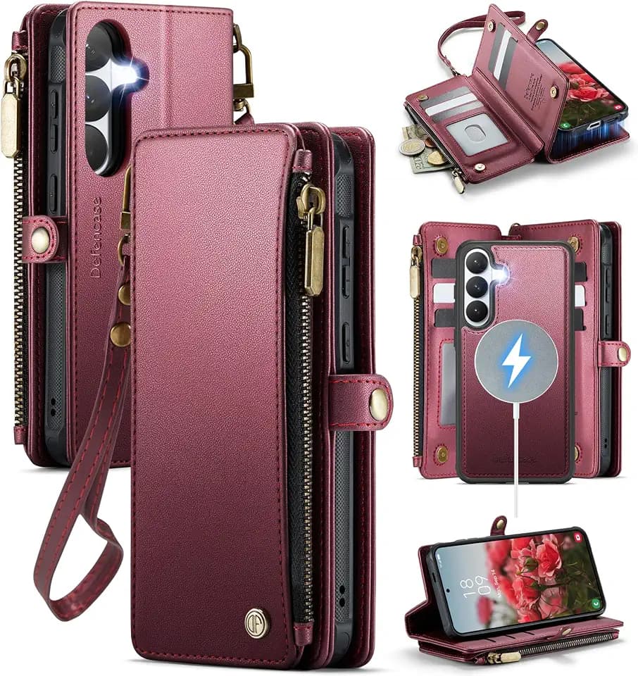 Defencase for Galaxy S26 Case Wallet Compatible with Magsafe 6.3", Wine Red