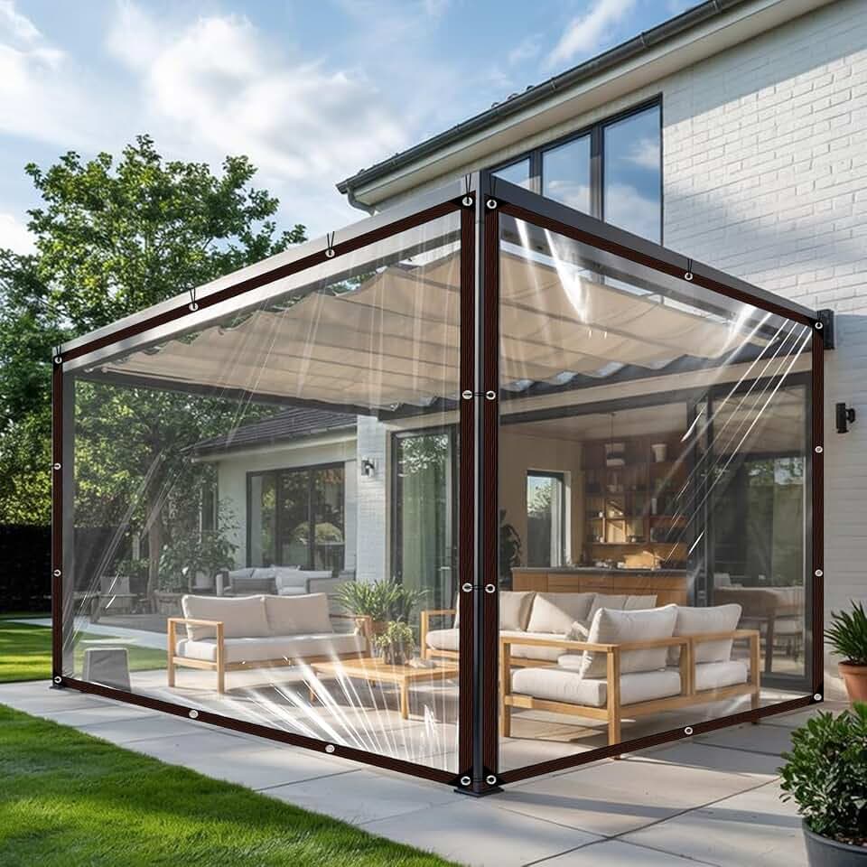 Plane Transparent mit öSen,Durchsichtige Plane mit öSen,Abdeckplane Wasserdicht,Mehrzweck Durchsichtig Wasserdicht Planen,wasserdichte Abdeckung für Gartenmöbel im Außenbereich,Wetterfest,3x3m