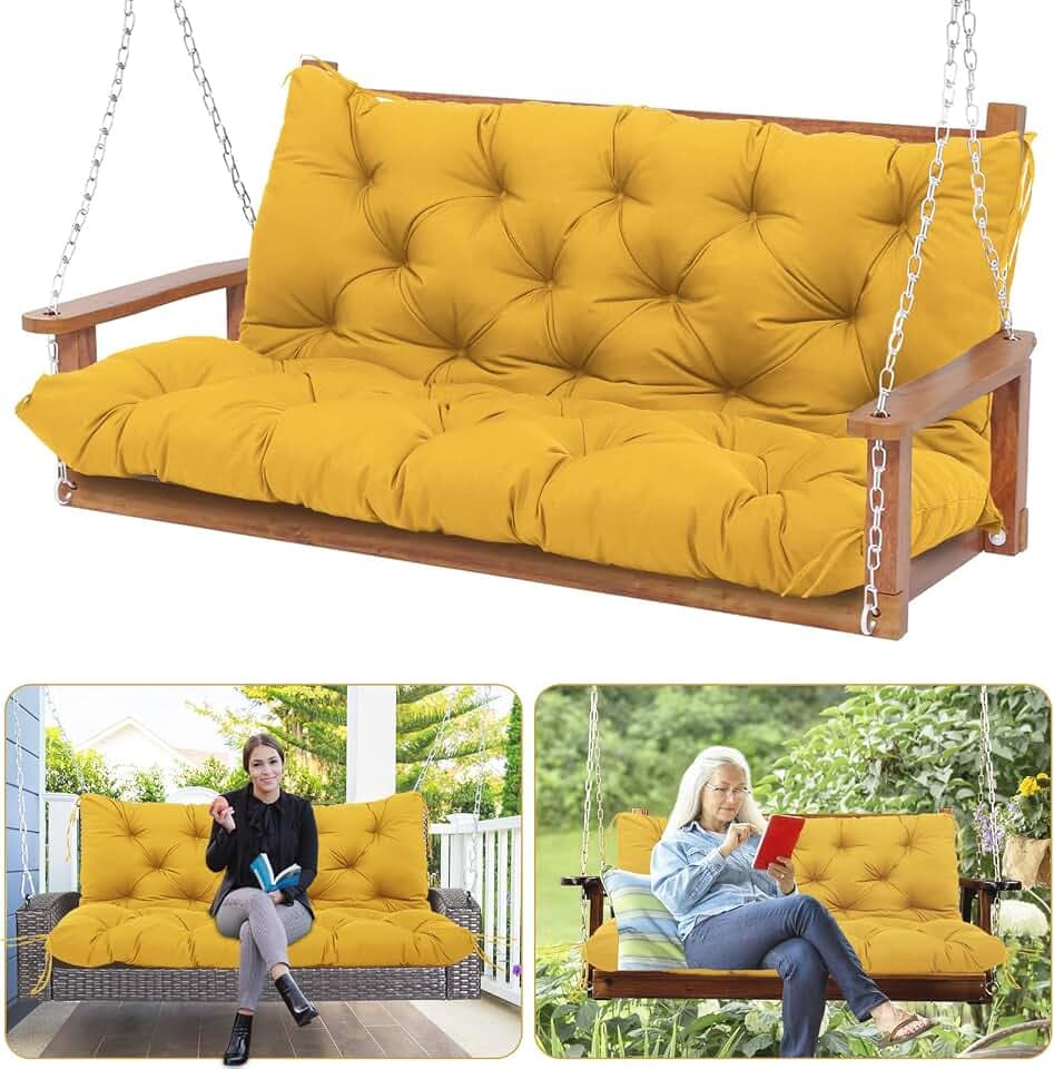 Porch Swing Cushions Waterproof Outdoor Swing Cushions 2-3 Seater Thicken 5" Dark Gray Patio Swing Cushion with Backrest 48 × 40" Swing Replacement Cushion for Outdoor Furniture(Yellow)