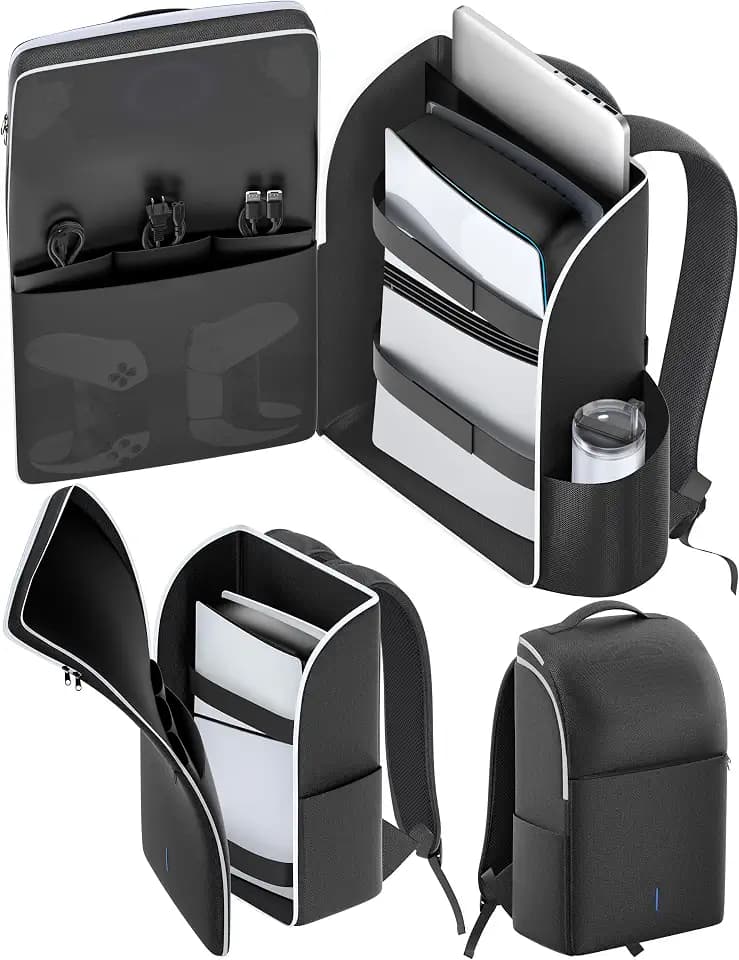 LVVIL Backpack for PS5/ Slim/ Pro Console, Full Protection PS5 Carrying Case Travel Bag, Large Capacity PS 5 Storage Bag for Dual Controllers, PS Portal, Laptop, Game Cards, Sony PSP Accessory Kits