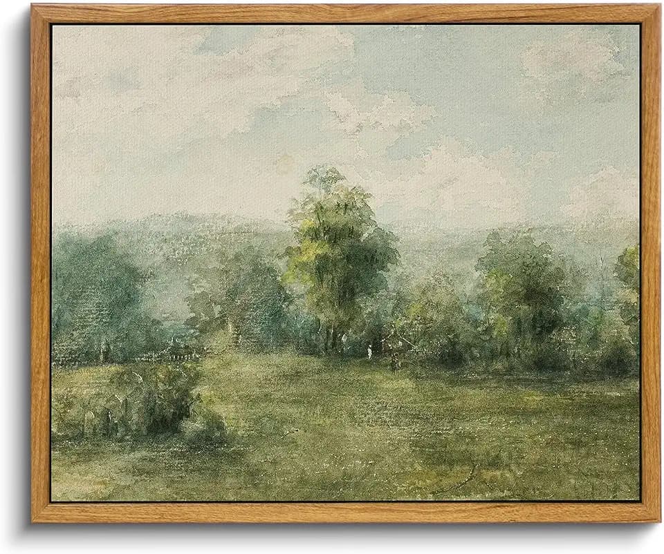 VIYYIEA Framed Canvas Wall Art Decor, Vast Grassland Landscape Prints Painting, Vintage Abstract Wall Art for Living Room Bedroom Bathroom Office, 9"x11"