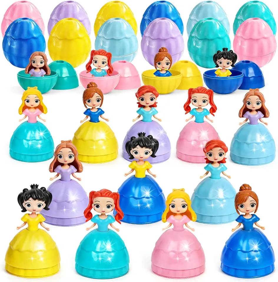 12 PCS Princess Prefilled Easter Eggs Easter Basket Stuffer Hunting Egg for Kids Party Favor Classroom Gifts