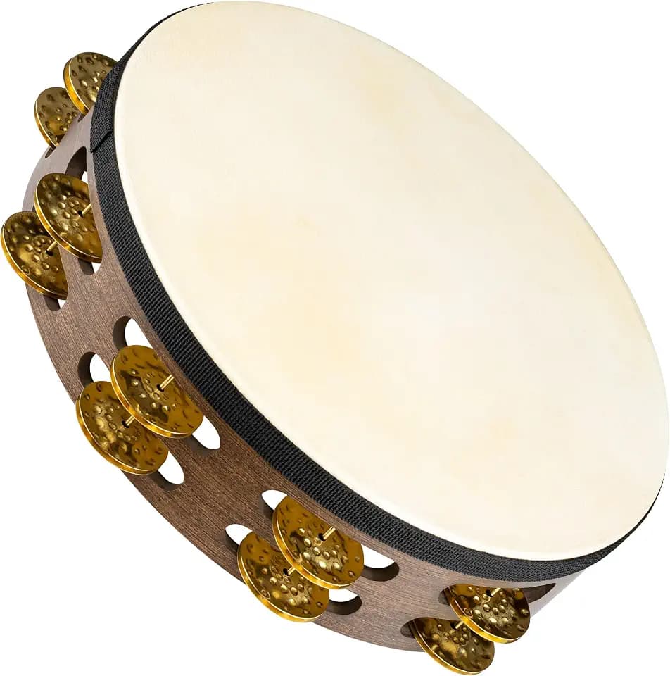 Meinl Percussion Vintage Headed Tambourine - 2-reihiges Tamburin - Durchmesser 10 Zoll - Siam Eiche / Messing, Walnut Brown / Natur (TAH2V-WB)