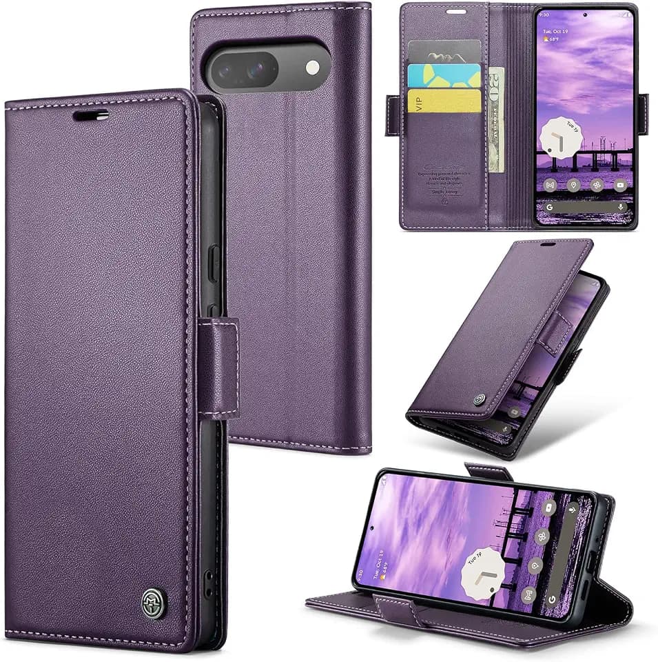 for Google Pixel 9/9 Pro Case, Premium PU Leather Wallet Case Flip Cover with [RFID Blocking][Card Holder][Stand Function] Shockproof Protective for Google 9/9 Pro, Purple