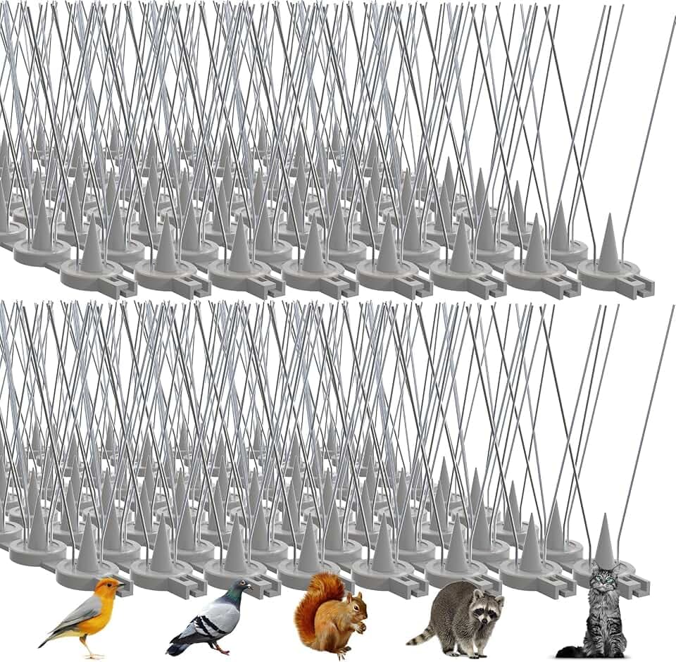 Bird Spikes, 16 Packs Pigeon Deterrent, Stainless Steel Bird Spikes Deterrent for Outside, Spikes Coverage 16 Feet, for Patio, Balcony and Garden Fence