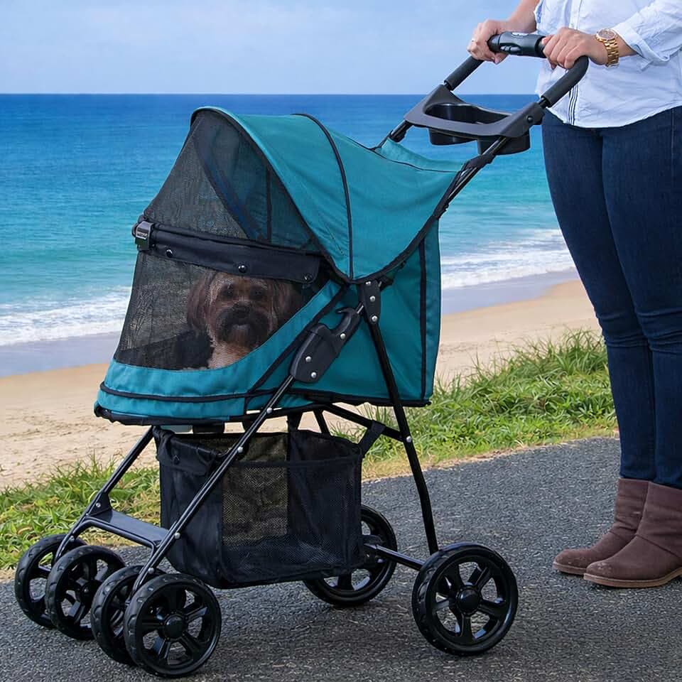 Pet Gear No-Zip Happy Trails Lite Pet Stroller, Green Clover