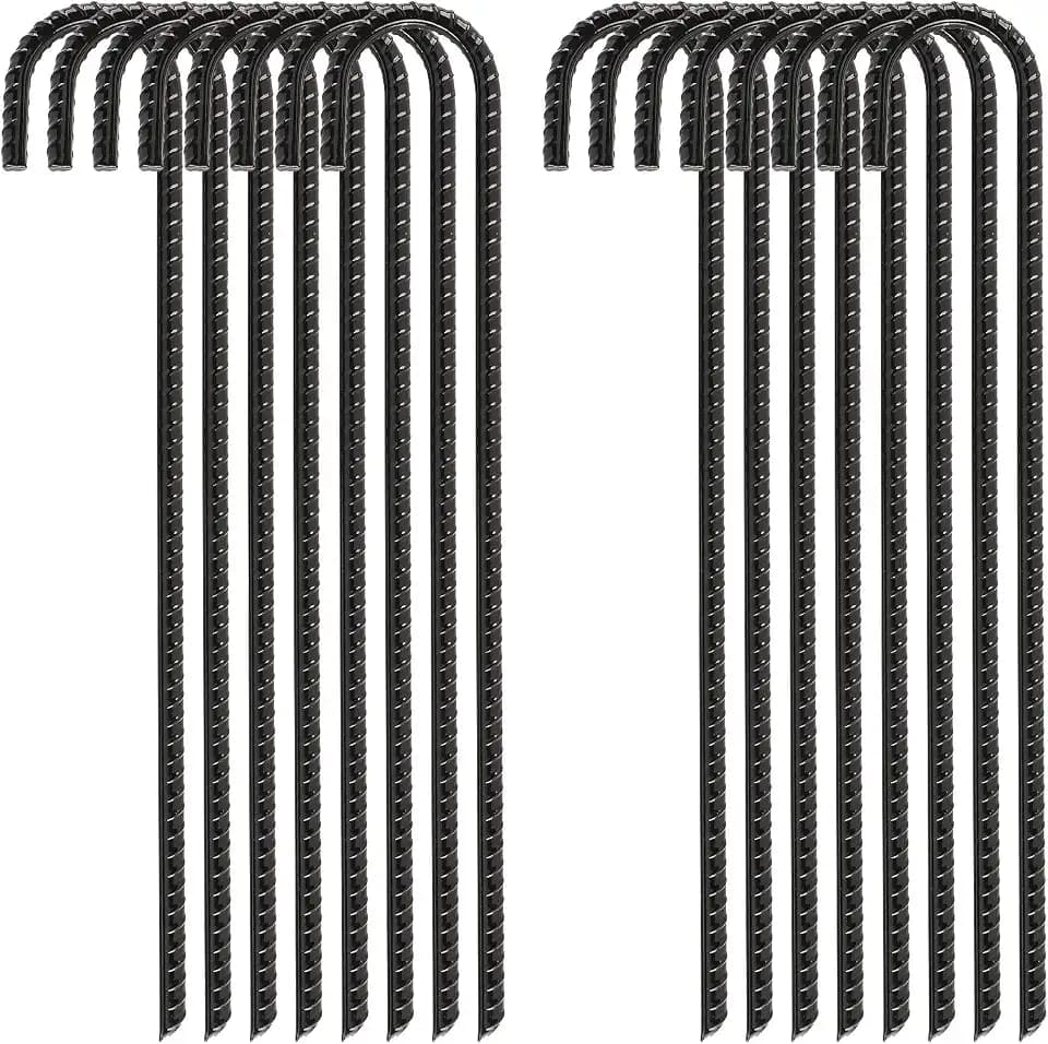 FEED GARDEN Rebar Stakes Heavy Duty J Hook, Galvanized Ground Stakes Tent Stakes Steel Ground Anchors,Chain Link Fence Stakes,Trampoline Stakes,Black