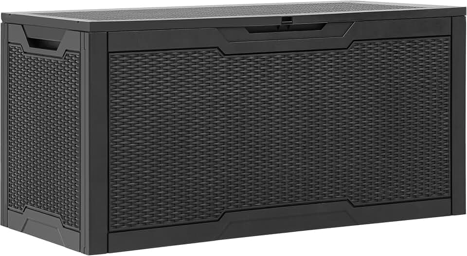 YITAHOME 100-Gallonen-Harz-Deckbox, wetterfest Außenspeicherbox, verschließbarer Innen- und Außenspeicher für Zubehör und Grundbedarf, schwarz