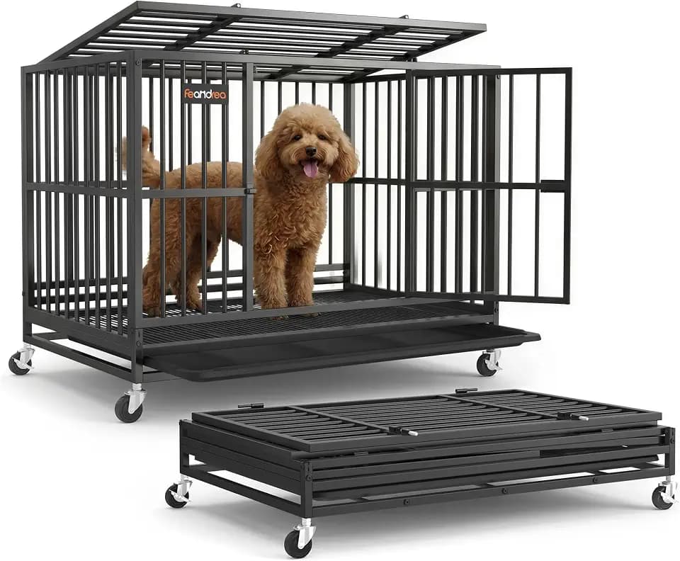 Feandrea Heavy-Duty Foldable Dog Crate, 5-Minute Quick Setup, Double Doors