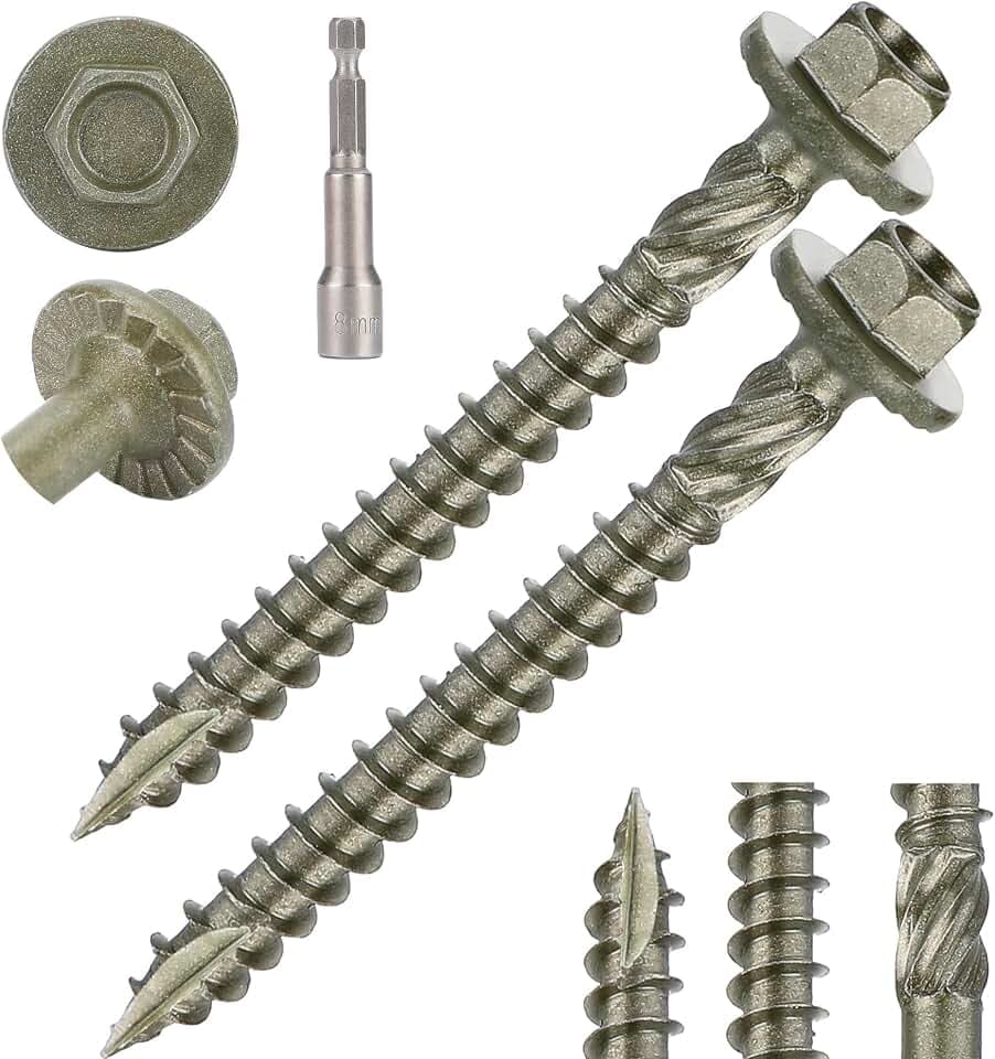 Hex Head Heavy Duty Wood Screws #14 x 2-1/2", Structural Lag Screws for Log, Timber, Landscaping & Outdoor Projects, Green Coated, 80 Pack