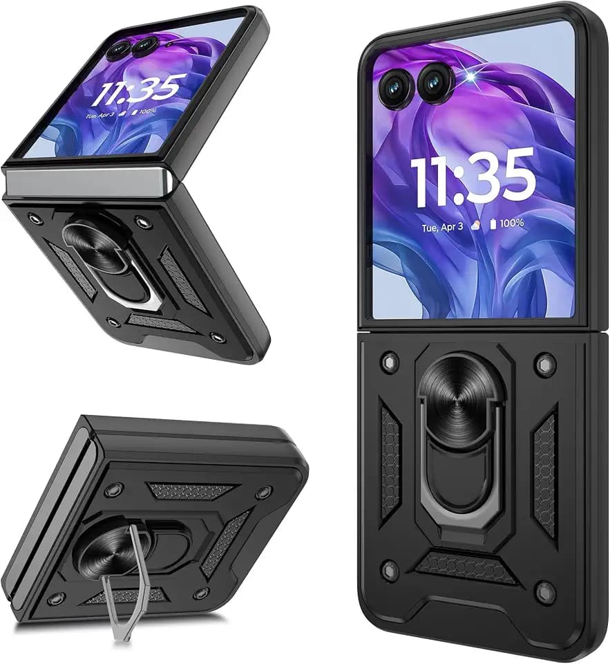 for Motorola Razr+ Plus 2024 Case/Razr+ Plus 2025 Case, Heavy Duty Shockproof with 360° Rotation Metal Kickstand [Military Grade] Protective Case for Moto Razr + 2024/2025, Black